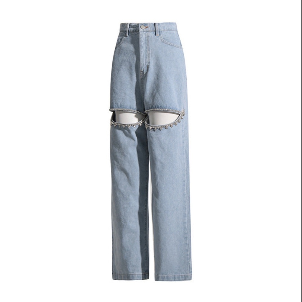 Rhinestone Embellished Denim Pant